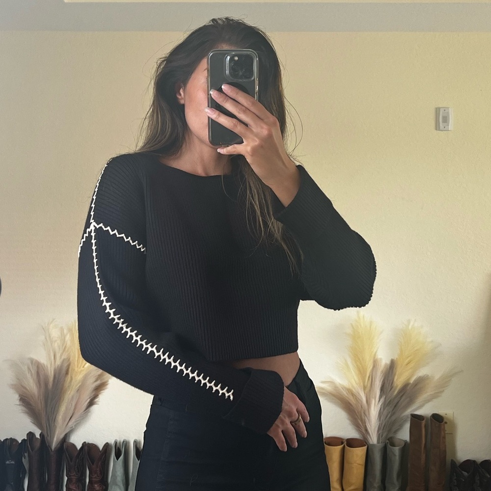 Black Sweater with Contrast Stitch